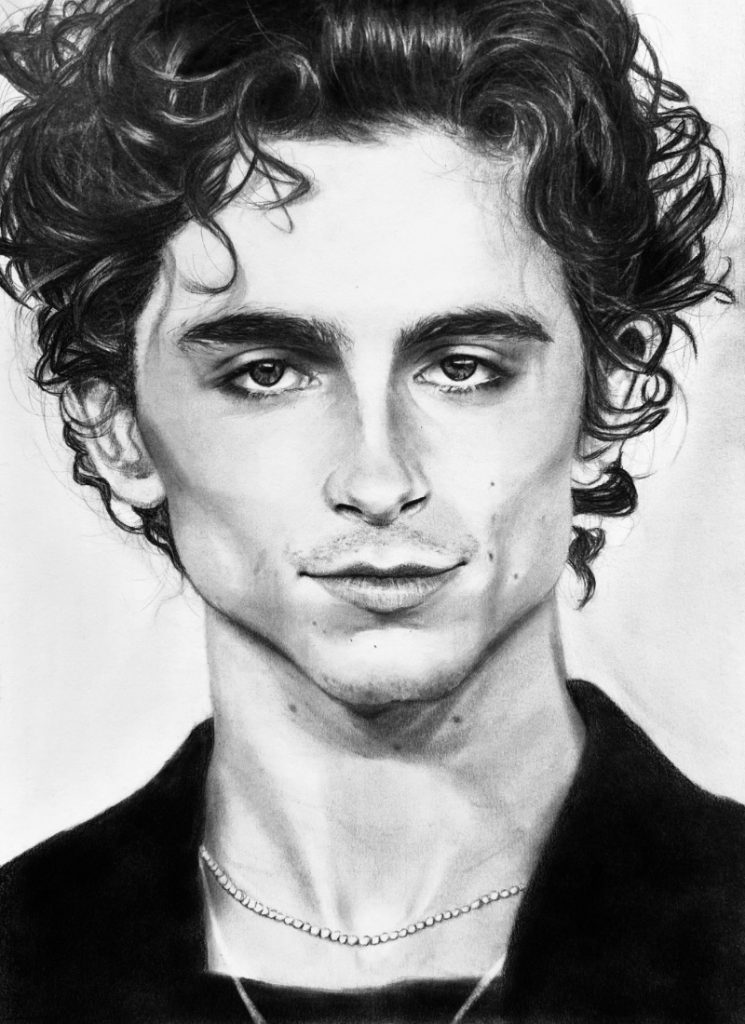 Black and white portrait of a very talented actor Timothée Chalamet