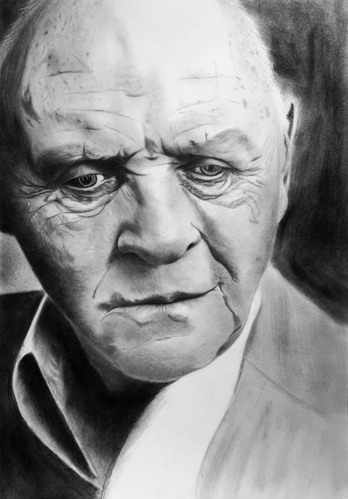 Black and white portrait of an Hollywood actor Antony Hopkins
